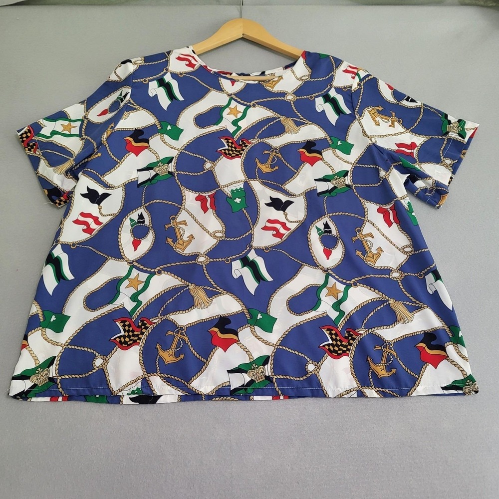VTG Short Sleeve Nautical All Over Print Anchors Sailor Women's Plus 24W NOS
